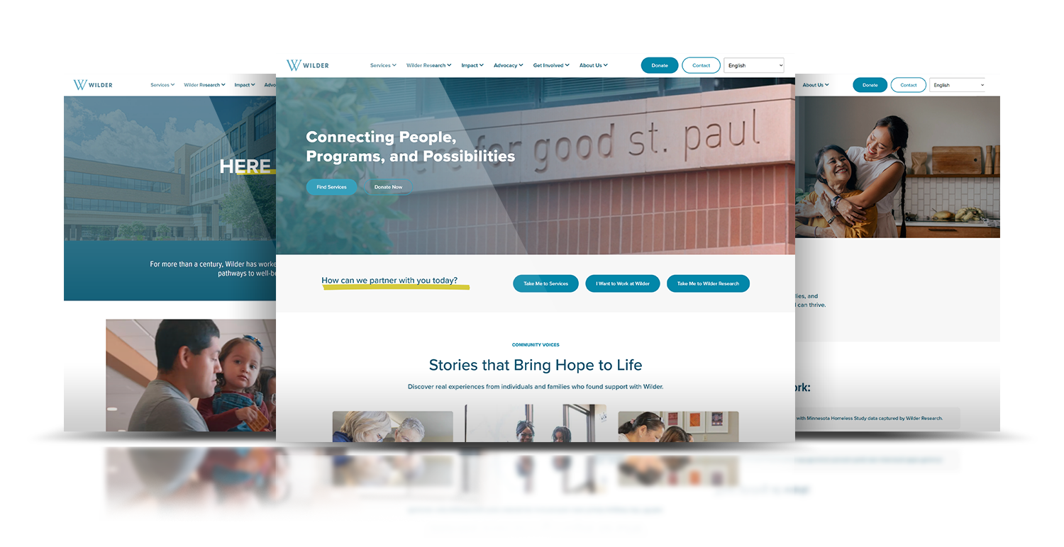 Full-page Wilder website redesign showing the finished homepage and content system