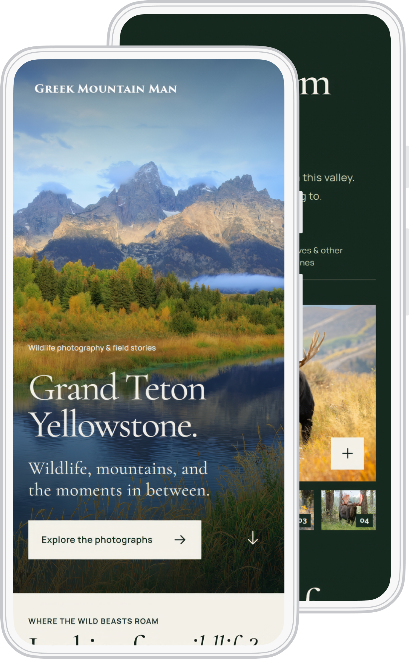 Greek Mountain Man responsive photography website shown on two mobile phone screens